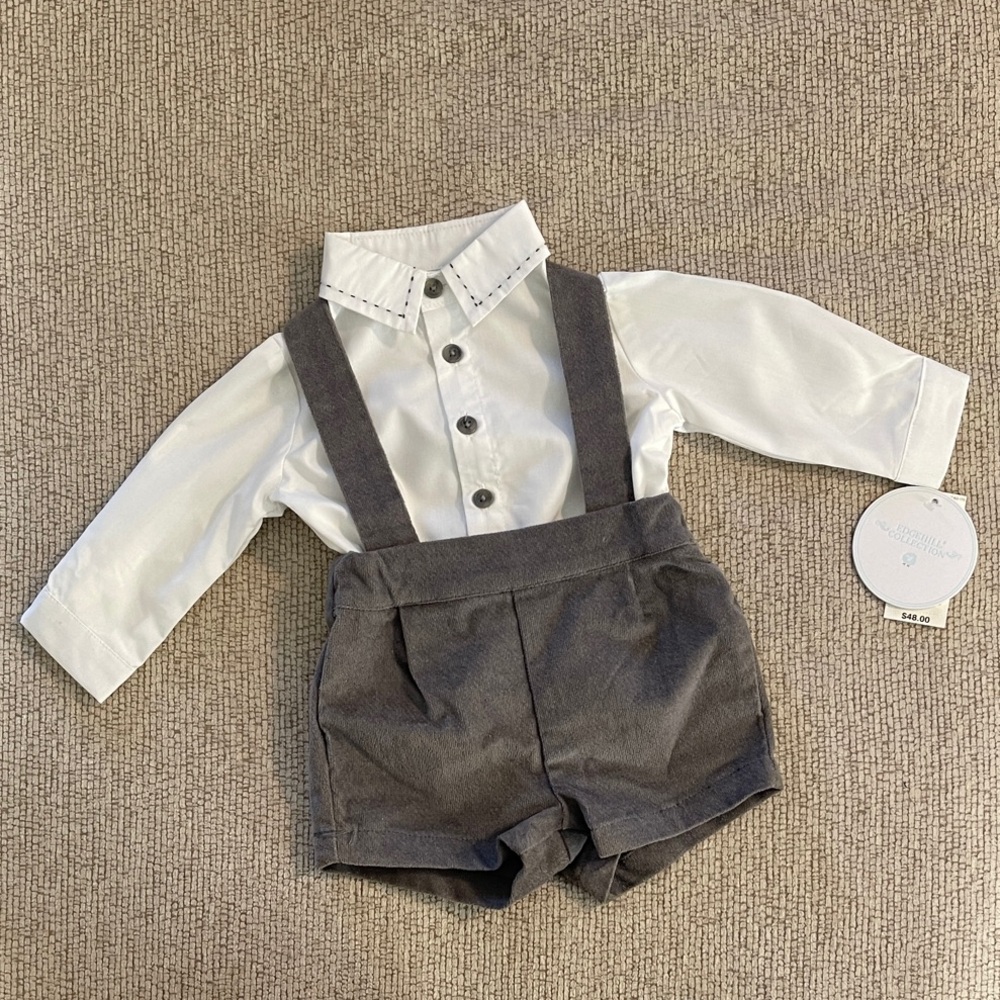 Edgehill Collection White and Gray Kids One Piece Button Down Suspenders